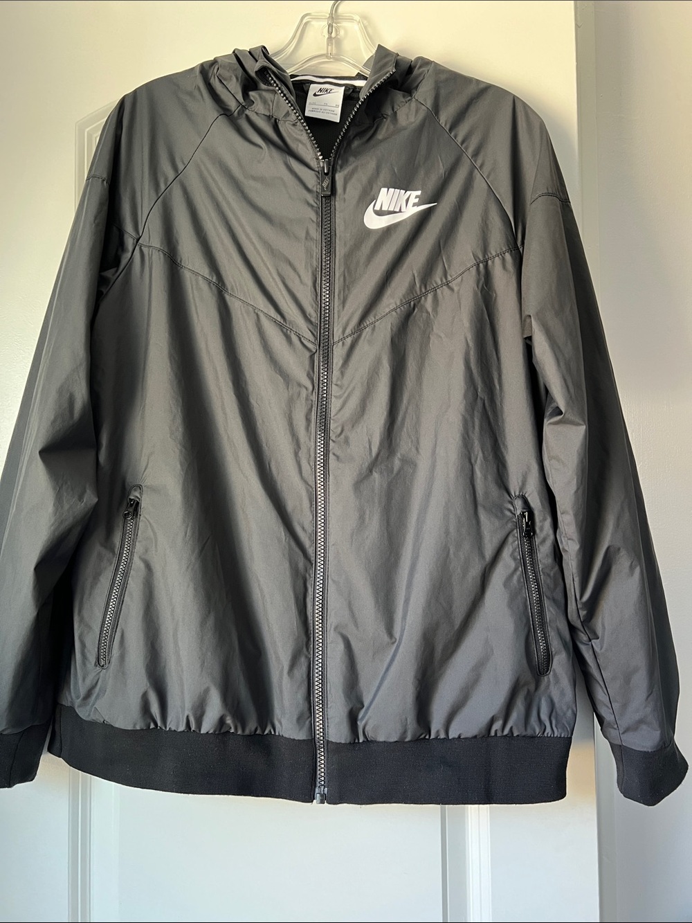 Nike Kids/ Women’s Black Hooded Windbreaker with White Logo